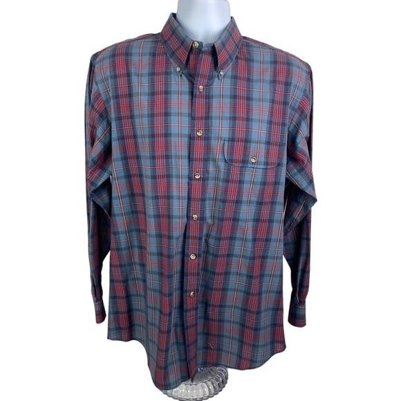 Lands' End Striped Plaid Button Down Collar Lightweight Shirt Men's Large - Picture 2 of 7